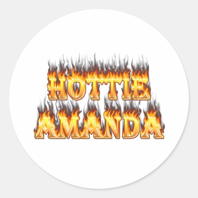 Sticker Rond Hottie Amanda feu et flammes. (Devant)