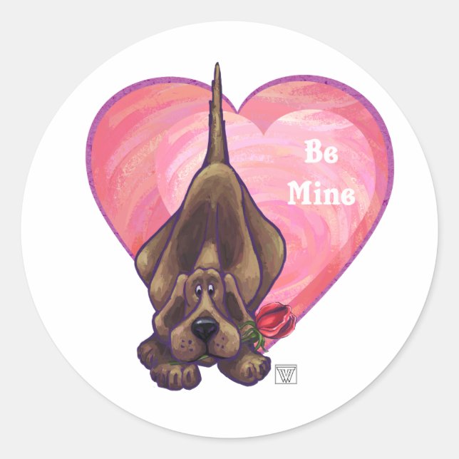Sticker Rond Hound Dog Valentine's Day (Devant)