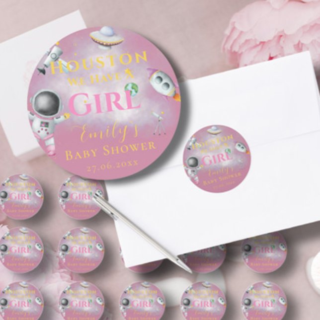 Sticker Rond Houston Nous Avons Une Fille baby shower Astronaut (Créateur téléchargé)