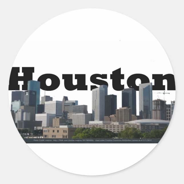 Sticker Rond Houston, TX Skyline avec Houston dans le ciel (Devant)