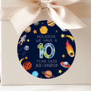 Sticker Rond Houston We Have A 10 Year Old Fête d'anniversaire