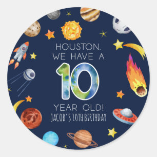 Sticker Rond Houston We Have A 10 Year Old Fête d'anniversaire