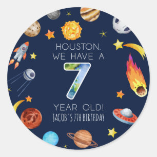 Sticker Rond Houston We Have A 7 Year Old Fête d'anniversaire 7
