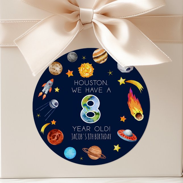 Sticker Rond Houston We Have A 8 Year Old 8th Birthday Party (Créateur téléchargé)