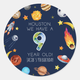 Sticker Rond Houston We Have A 9 Year Old Fête d'anniversaire d