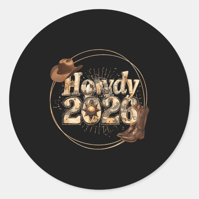 Sticker Rond Howdy 2026 New Year Hello 2026 Western New Year  (Devant)