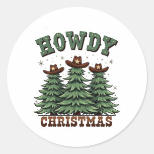 Sticker Rond Howdy Christmas Cactus Western Xmas