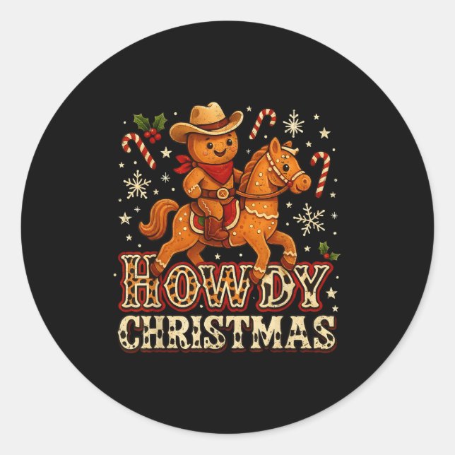 Sticker Rond Howdy Christmas Cowboy Gingerbread Design  (Devant)