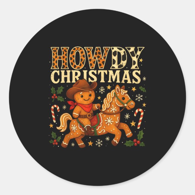 Sticker Rond Howdy Christmas Cowboy Gingerbread Design  (Devant)