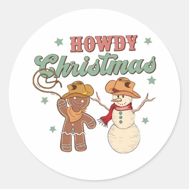 Sticker Rond Howdy Christmas Cowboy Snowman Western Funny (Devant)