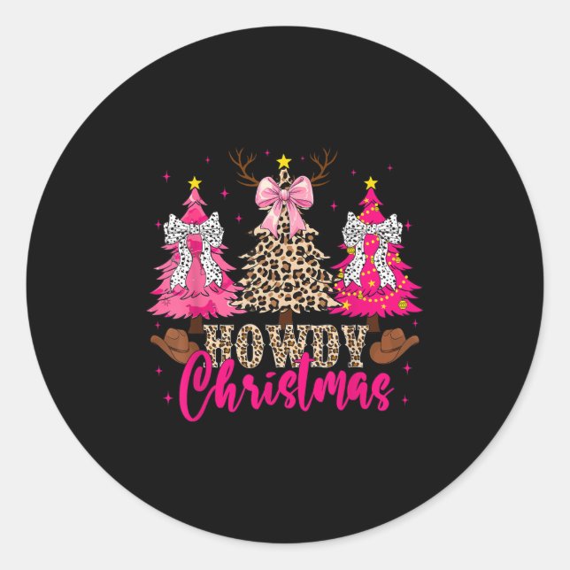 Sticker Rond Howdy Christmas Trees Cowgirl Western Coquette Bow (Devant)