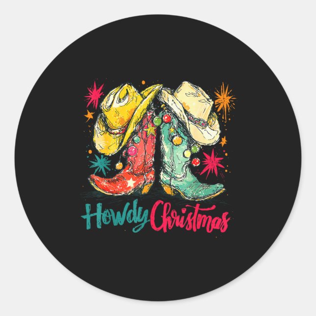 Sticker Rond Howdy Christmas Xmas Cowboy Boots Western Pajamas  (Devant)