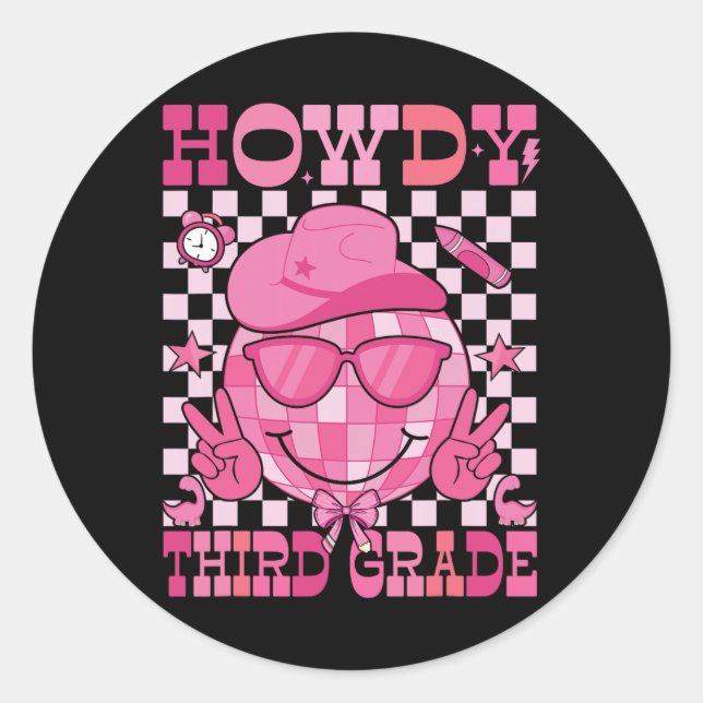Sticker Rond Howdy Enseignante de troisième année Western Girl  (Devant)