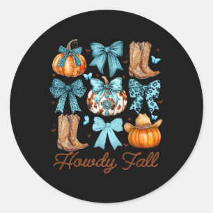 Sticker Rond Howdy Fall Citrouille occidental Coquette Bow Citr
