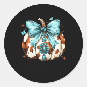 Sticker Rond Howdy Fall Western Citrouille Halloween Cowhide Pu
