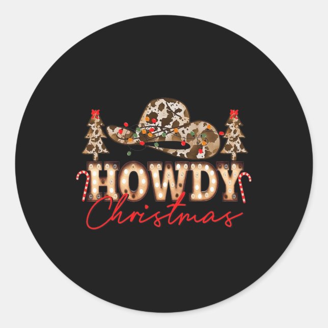 Sticker Rond Howdy Noël Père Noël mignonne Leopard Western Cowg (Devant)