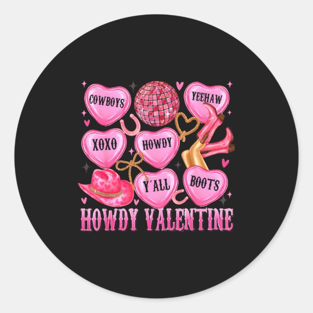 Sticker Rond Howdy Valentine Western Cowgirl Hearts Candy Women (Devant)