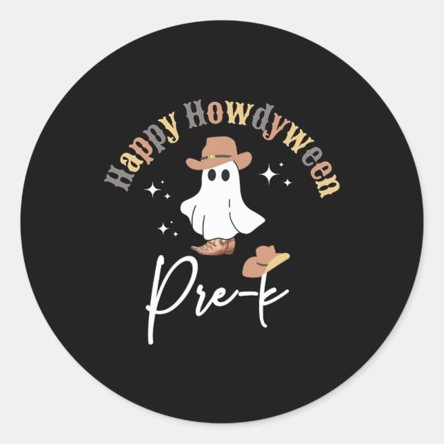 Sticker Rond Howdyween Pré-k Fantôme Occidental Enseignant Prés (Devant)