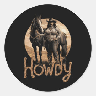 Sticker Rond Howley Western Black Cowgirl Africaine Américaine