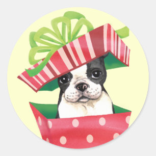 Sticker Rond Howliday heureux Boston Terrier