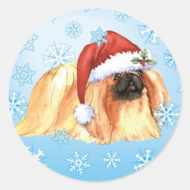 Sticker Rond Howlidays heureux Pekingese (Devant)