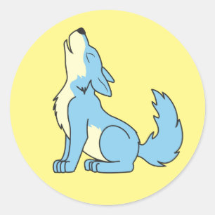 Sticker Rond Howling Baby Blue Wolf