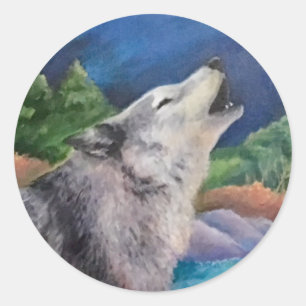 Sticker Rond Howling Wolf