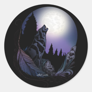 Sticker Rond Howling Wolf