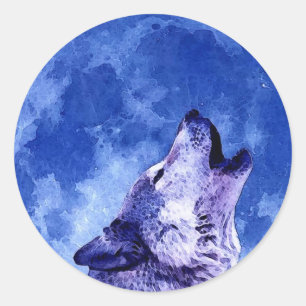Sticker Rond Howling Wolf à Moon