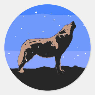 Sticker Rond Howling Wolf en hiver - Art faunique original
