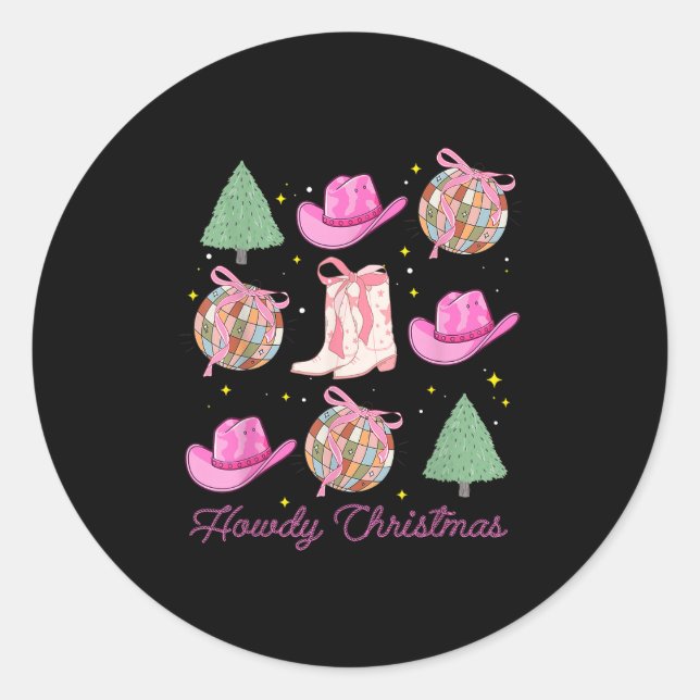 Sticker Rond Howy Christmas Nk Coquette Bow Xmas Tree Western (Devant)