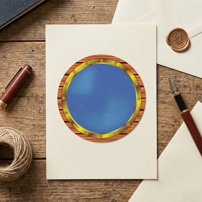 Sticker Rond Hublot de navire nautique avec eau bleue (Créateur téléchargé)