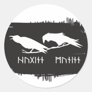 Sticker Rond Huginn et Muninn Corbeaux Vikings Encre Norse