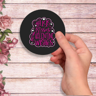 Sticker Rond Hugs, baisers et Voeux de Saint Valentin, Coeurs, 