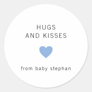 Sticker Rond Hugs et baisers Baby shower moderne Blue Boy