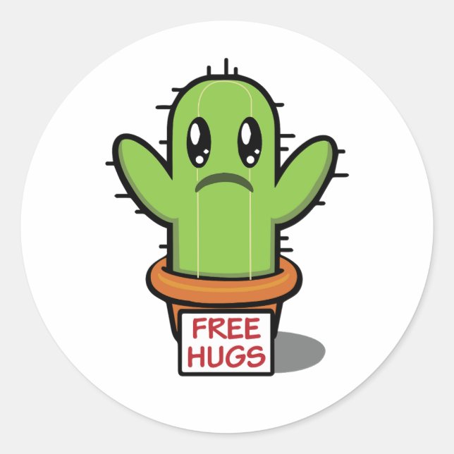 Sticker Rond Hugs Libres - Cactus Humour Drôle (Devant)