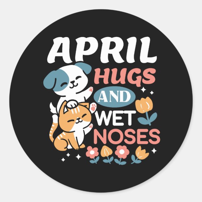 Sticker Rond Hugs, Nez Humide et Vibes de Printemps - Animaux d (Devant)