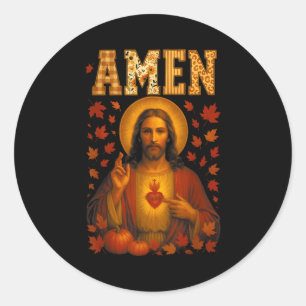 Sticker Rond Hugvyn Amen automne Jésus versets bibliques chréti