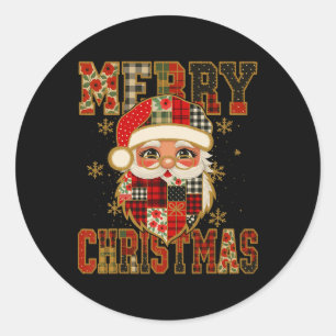 Sticker Rond Hugvyn Christmas Santa Claus Patchwork Joyeux Chri