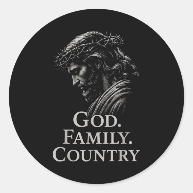 Sticker Rond Hugvyn God Family Country Jesus Christian Faith Mi (Devant)
