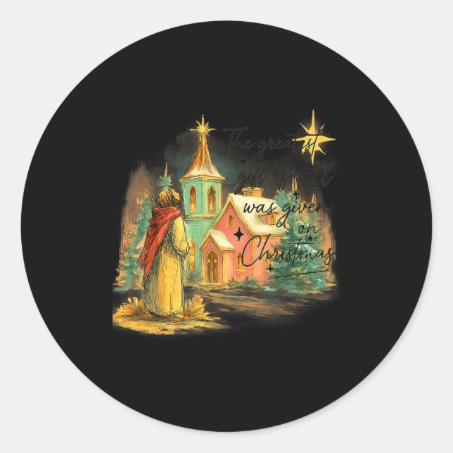 Sticker Rond Hugvyn Greatest Gift Of All Religious Christmas Na (Devant)