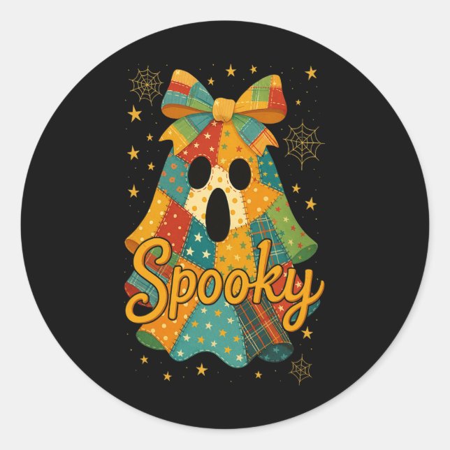 Sticker Rond Hugvyn Halloween Patchwork Éffrayant Ghost Bow Pre (Devant)