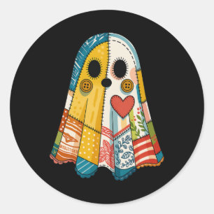 Sticker Rond Hugvyn Halloween Patchwork Ghost Éffrayant Quilt G
