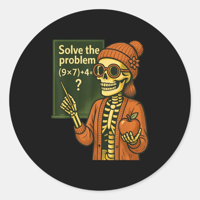 Sticker Rond Hugvyn Halloween Skeleton Six Seven 67 Meme Pemdas (Devant)