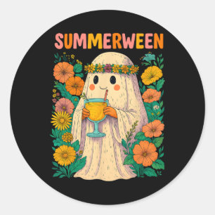 Sticker Rond Hugvyn Halloween Summerween Retro Ghost Beach Spoo
