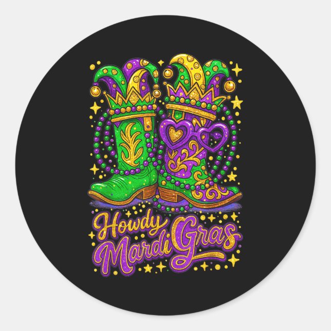 Sticker Rond Hugvyn Howdy Mardi Gras Western Boot Cowgirl Louis (Devant)