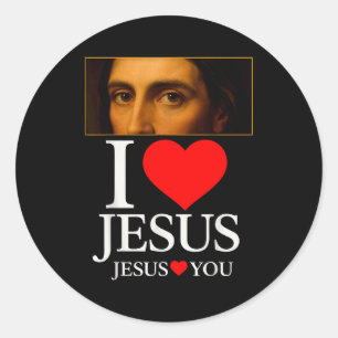 Sticker Rond Hugvyn J'aime Jésus Je Cœur Jésus Foi Américaine C