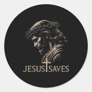 Sticker Rond Hugvyn Jésus Sauve La Foi Chrétienne Minimaliste C