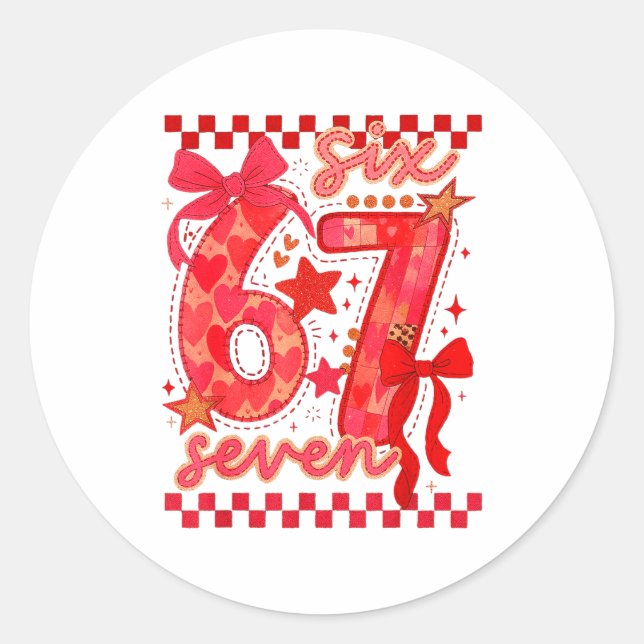 Sticker Rond Hugvyn Six Seven Valentine 6 7 Meme Checkered Coqu (Devant)