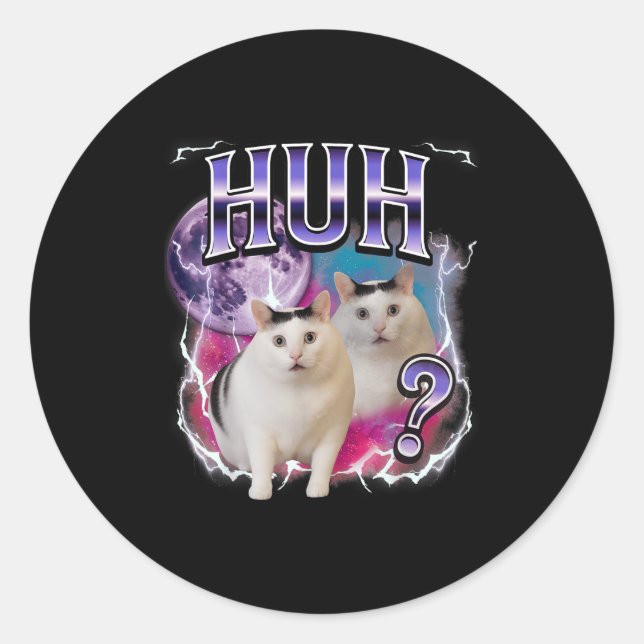 Sticker Rond Huh Chat Chonky Mème Drôle Confus Mème Chat Amateu (Devant)